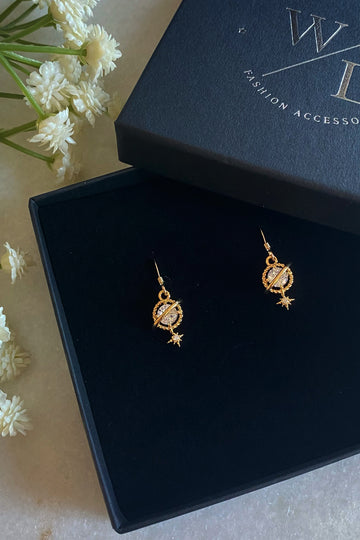Orion Clear Planet and Star Earrings Wisteria London